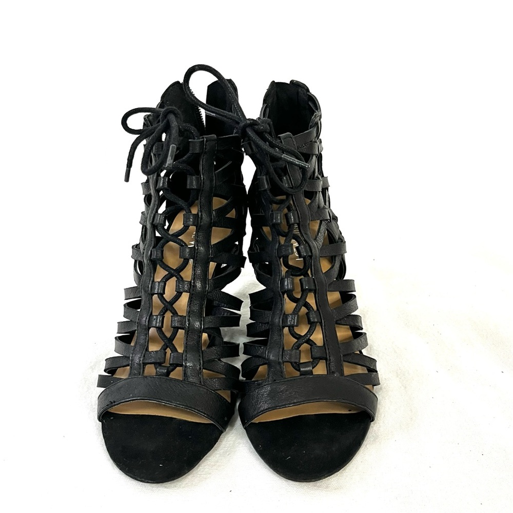 Nine West | Leather Black Gladiator Wedge Sandals Size 6.5